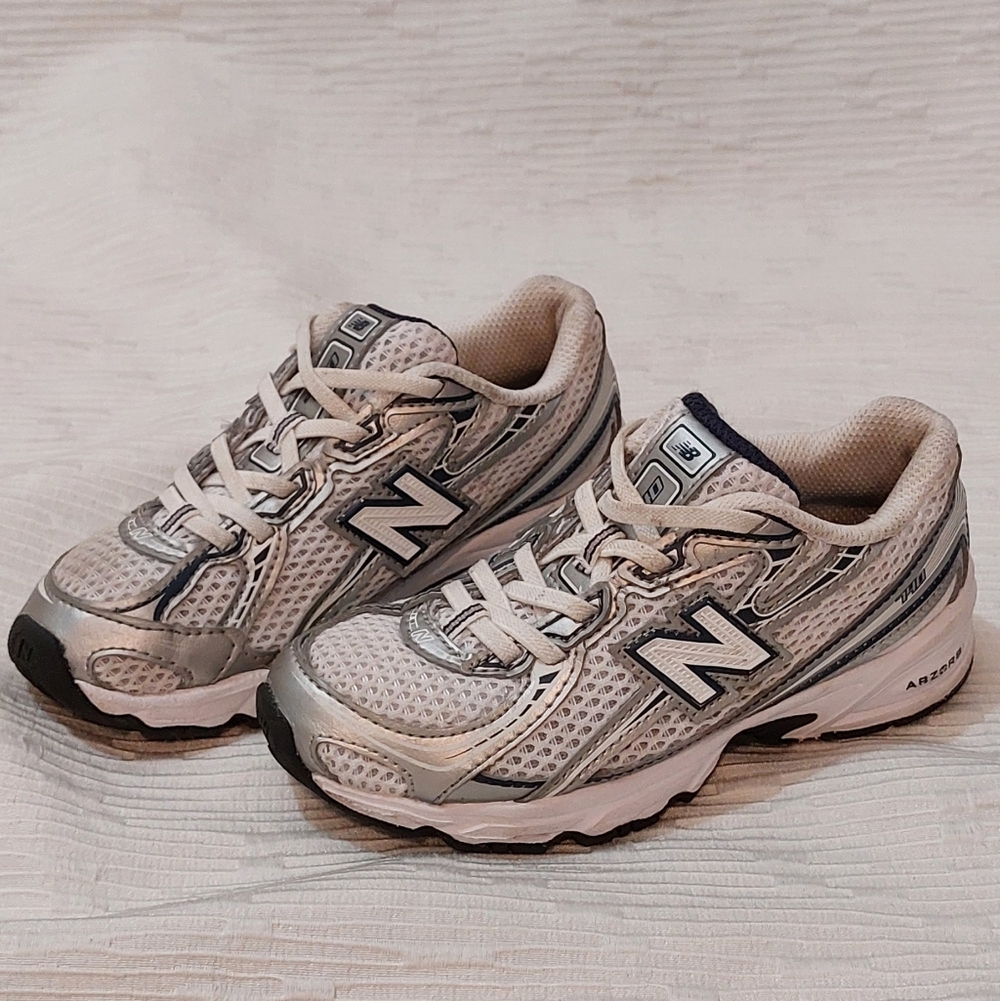 New Balance Kids White and Gray Sneakers